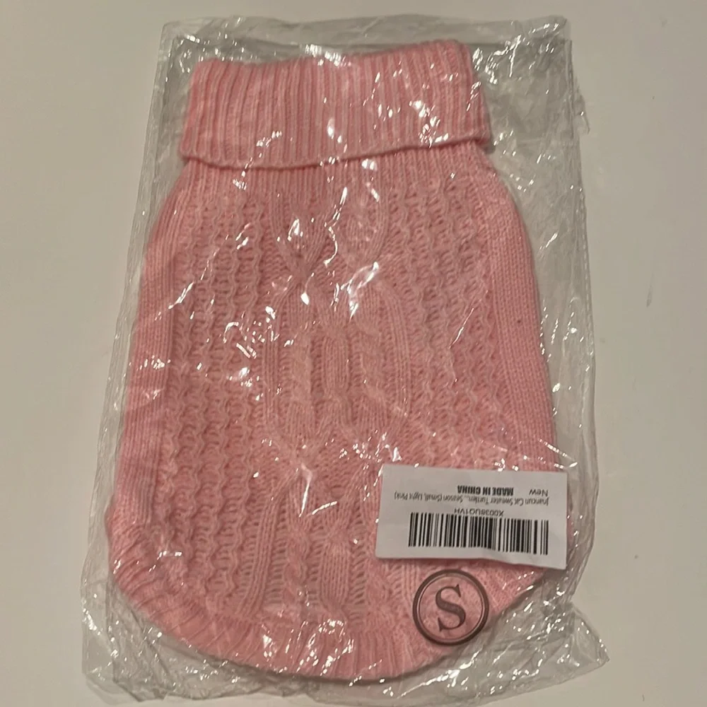Cat Sweater Turtleneck Light Pink Size Small